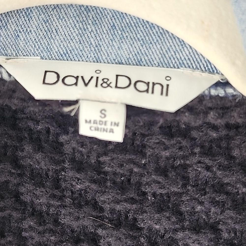 Davi & Dani Denim Collar Black Chuncky Knit  Button Front Cardigan Oversized S - Picture 10 of 14